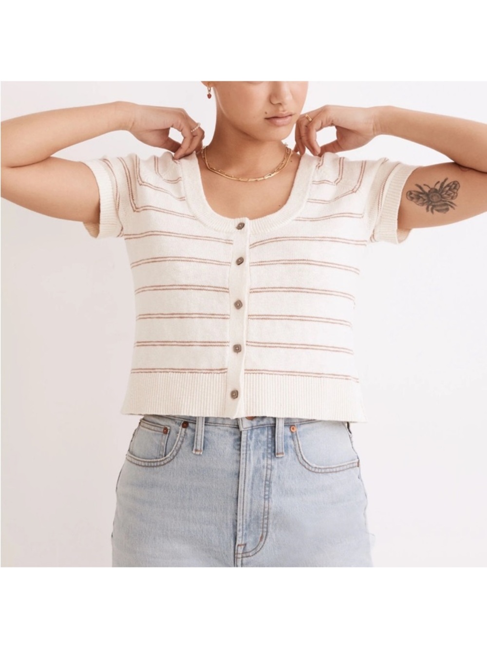 Madewell Linden strips knit Sweater short sleeve Tee Top xxs